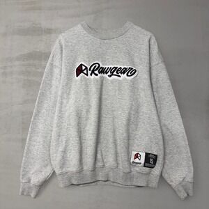 Rawgear Crewneck Sweatshirt Gray Chenille Logo Patch Pullover Large
